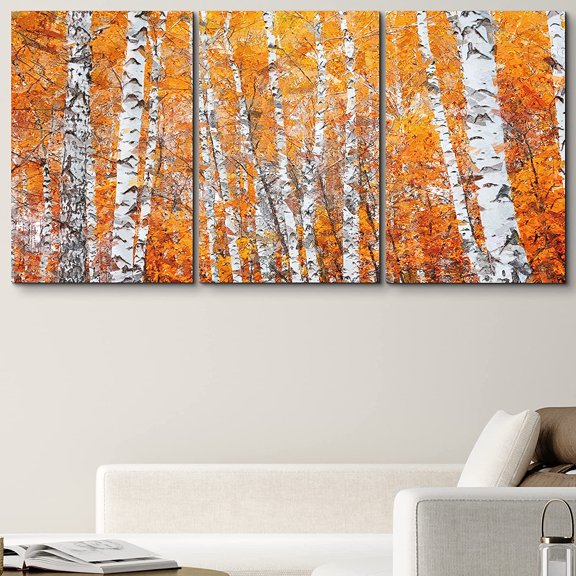 PixonSign Canvas Print Wall Art Cracked Paint Textured Orange Forest Leaves Nature Wilderness Illustrations Modern Art Rustic Scenic Colorful Ultra for Living Room, Bedroom, Office - 24"x36"x3
