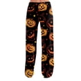 thumbnail image 4 of Garbnen Halloween Pants Pajamas Pumpkins Print Women’s Lounge Pants Comfy Cute Elastic Waist Fall Winter Wide Leg Sleep Pants for Women S, 4 of 7