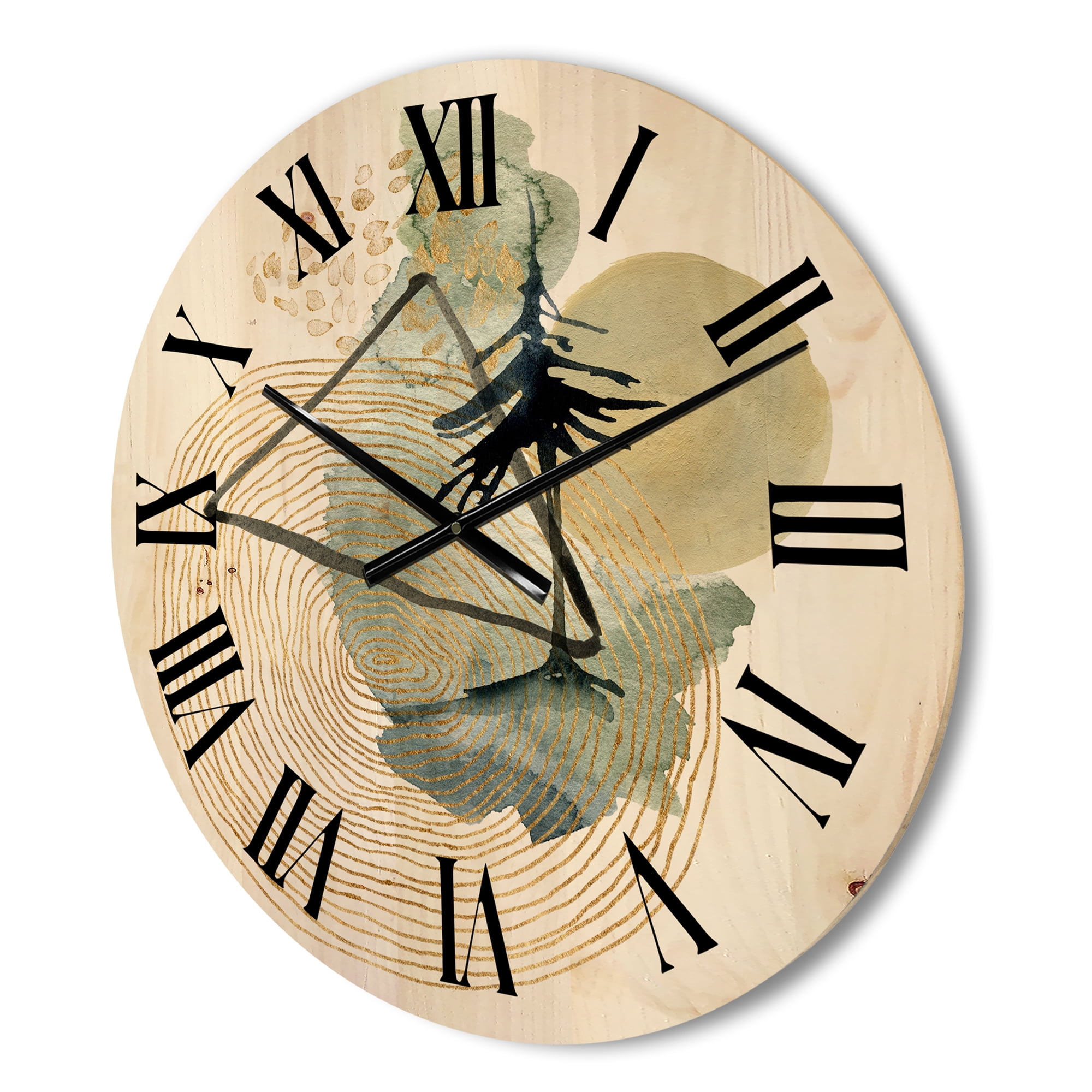 Designart 'Abstract Landscape Of Mountains Tree and Moon' Mid-Century Modern Wood Wall Clock