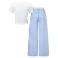 thumbnail image 5 of CAICJ98 Girls 2 Piece Summer Outfits Bow Short Sleeve Shirts Top and Pants Kids Spring Clothing Set (Light Blue,9-10 Years), 5 of 7