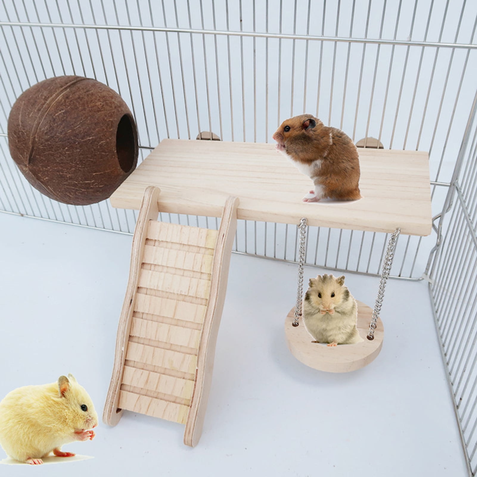 Hamster Play Wooden Platform Natural Wood Desk for Small Animal Cage Pet Bowl Drinking Bottle Stand
