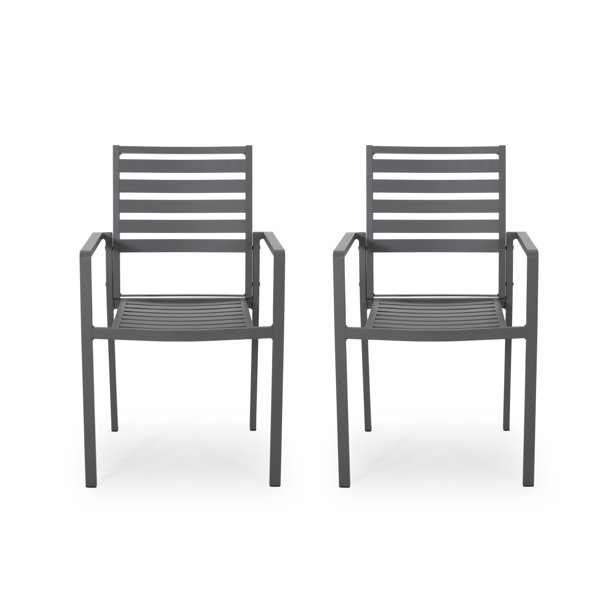 Gannon Outdoor Modern Aluminum Dining Chair Set Of 2 Gun Metal Gray Walmart Com Walmart Com