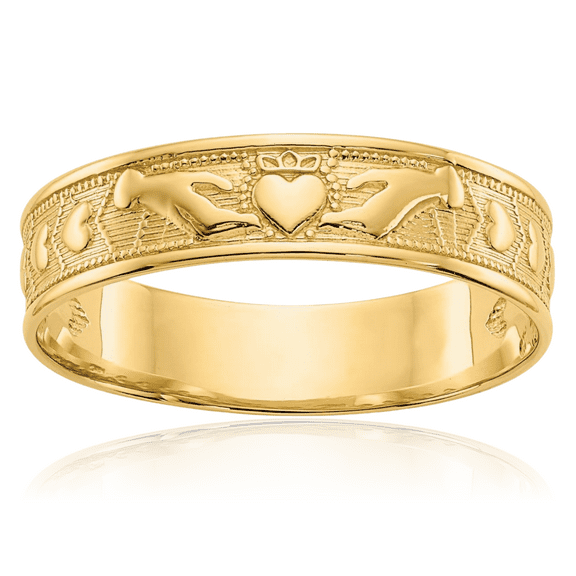 14K Solid Yellow Gold Heart Irish Claddagh Celtic Ring Jewelry