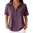 thumbnail image 2 of Dwellite Polo Shirts for Women 3/4 Sleeve Tops Golf Tees Button Collared Waffle Shirt Business Casual 2026 Dark Purple XL, 2 of 6