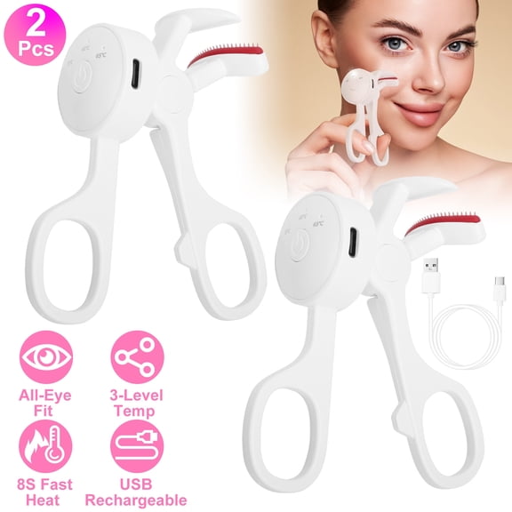 Imountek 2Pcs Heated Eyelash Curler, Electric Eyelash Curler Anti-Burn Compact with Comb Heat up Fast Within 8S for All Eye Shapes