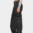 thumbnail image 3 of IROINNID Deals Women's Cargo Denim Pants High Waist Straight Wide Leg Versatile Trend Casual Pants with Pockets,Dark Gray, 3 of 3