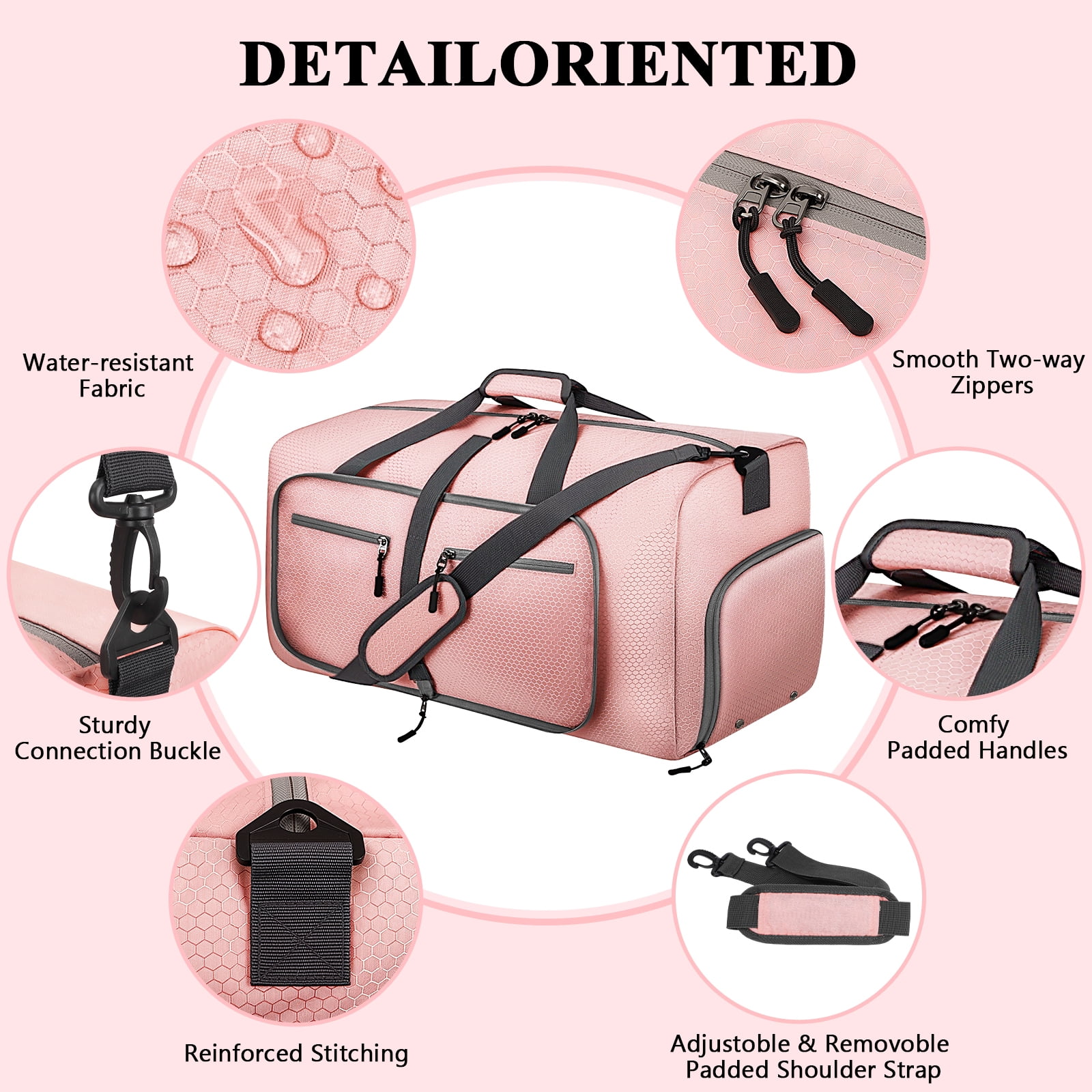 XUEYU 65L Travel Bag, Large Travel Duffel Bags with Shoes Compartment and Adjustable Strap, Foldable Travel Duffel Bags for Men Women,Waterproof Duffel Bags for Traveling Camping, Touring, Pink