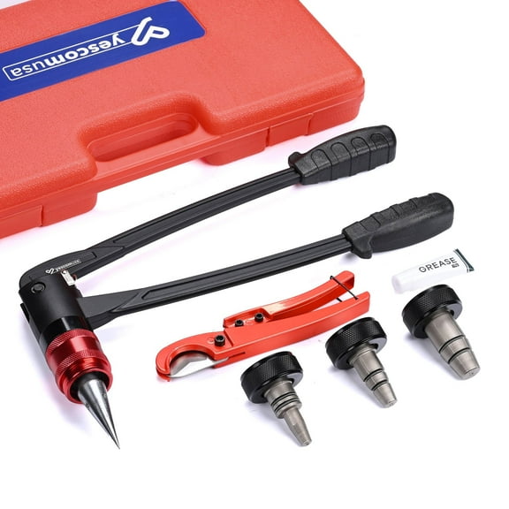 Yescom PEX Expansion Tool Kit 1/2" 3/4" 1" Auto Rotation Heads Tube Expander and Tubing Cutter