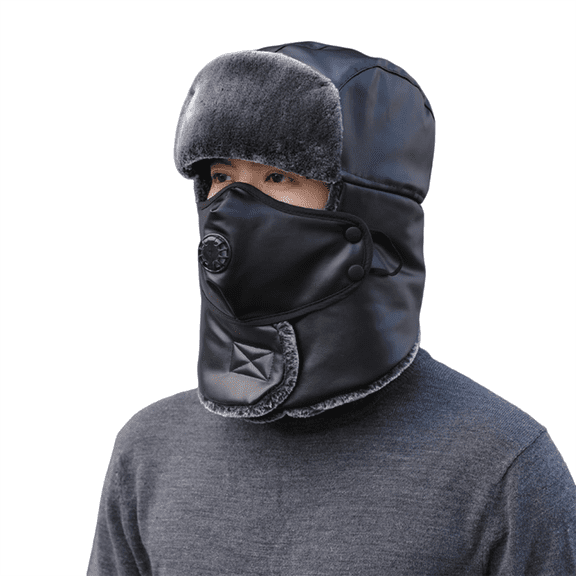 Winter Trapper Hat with Detachable Face Mask and Ear Flaps Faux Fur Lined Windproof Outdoor Aviator Cap for Men and Women