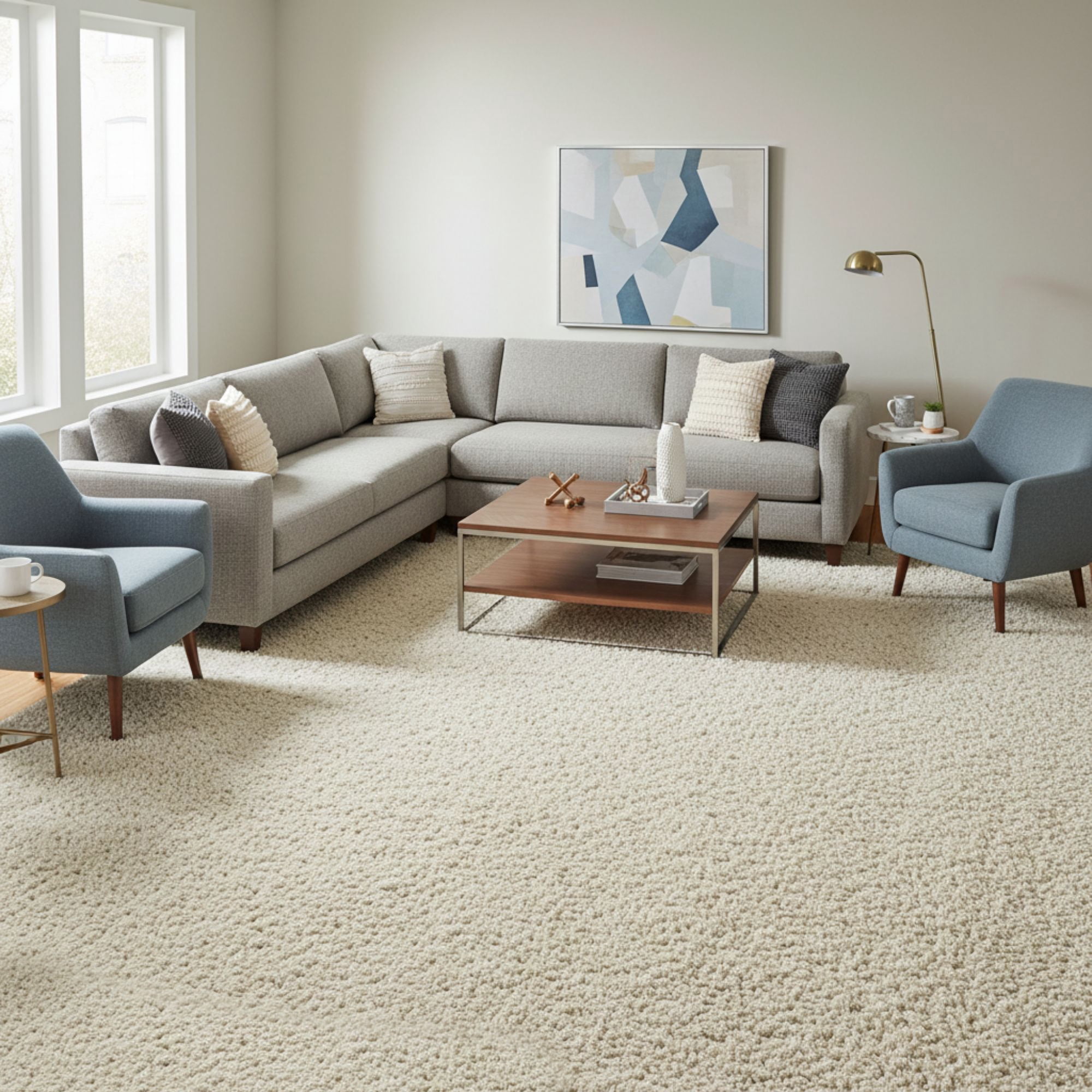 Ottomanson Shag Area Rug 7'10" x 9' – Soft Plush Non-Slip Carpet for Living Room, Bedroom, Nursery, Cream