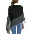 thumbnail image 2 of SAYFUT Womens Pullover Poncho Sweater V Neck Striped Pullover Soft Scarf Wrap Cape with Fringes Asymmetrical Hem, 2 of 8