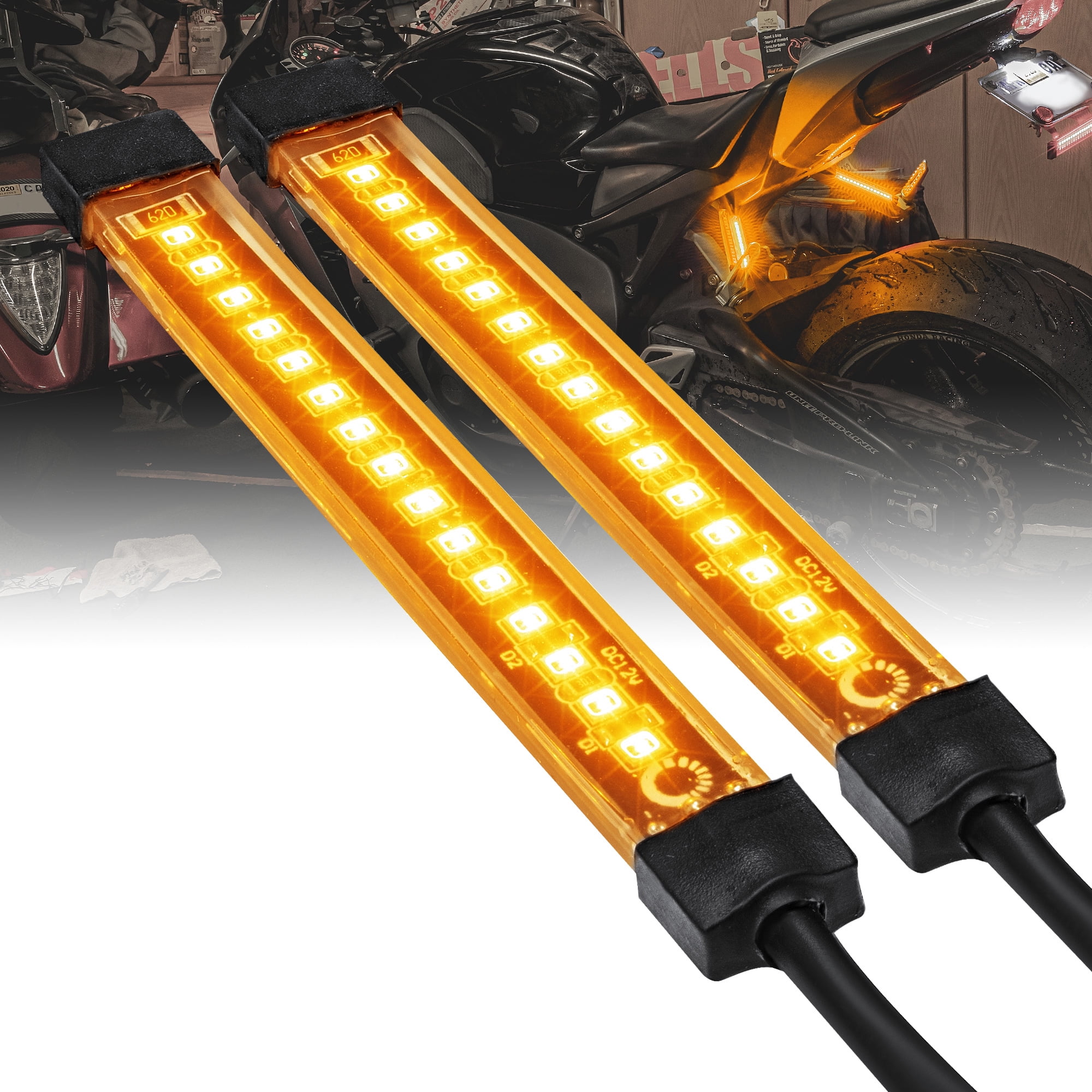 2x 10cm 24led pvc strip Universal Motorcycle Bike Amber LED Turn Signal Indicator Blinker Light 12v