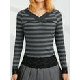 thumbnail image 2 of Liacowi Women Long Sleeve T-shirt Striped Print V-neck Pullover Casual Tops Slim Fit Lace Patchwork Tops, 2 of 5
