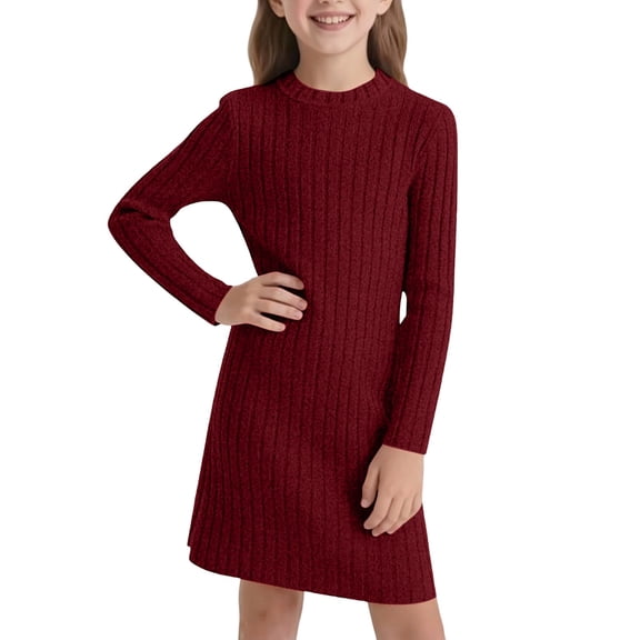MEZZALL Girls Slim Fit Bodycon Dress Winter Warm Stretchy Turtleneck Long Sleeve Casual Outfits Toddlers Kids With Soft For Daily Wear And Holiday Parties Trendy Child Crew Neck Party Sundress