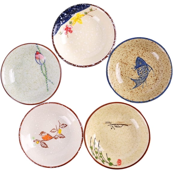 Mojitor Japanese Retro Porcelain Side Dish Ceramic Side Dishes Bowl Seasoning Dishes Soy Dipping Sauce Dishes - Set of 5