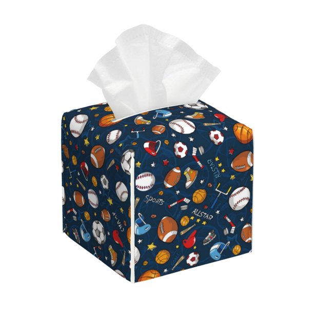 Fotbe Ball Sports Porta Pañuelos Decorativo de Cuero, Caja Cuadrada Moderna para Pañuelos Faciales, Organizador y Dispensador 5x5x5''
