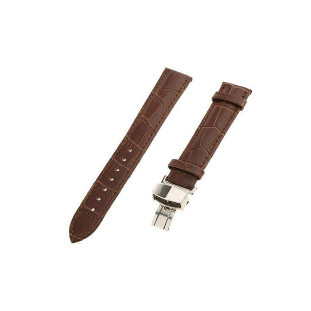 facefd Leather Watch Band Butterfly Deployment Clasp Buckle Coffee 18mm
