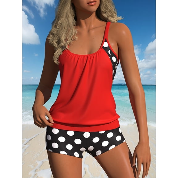 Modest Tankini Swimsuits for Women, Two Piece Athletic Womens Bathing Suits Blouson Tank Tops with Board Shorts