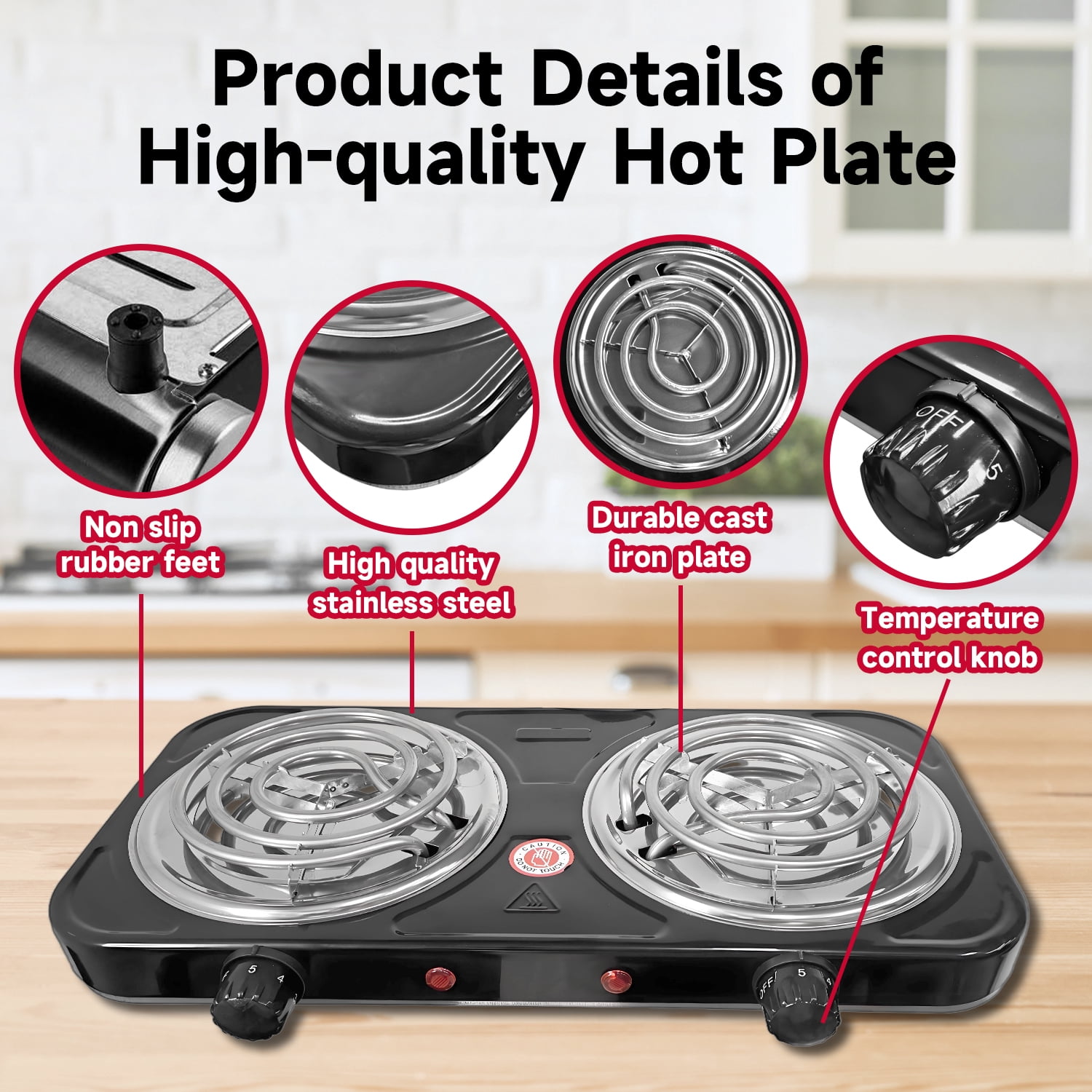 Hot Plate,Double Burner, 2000W Electric Stove Burner with 5 Levels