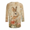 thumbnail image 5 of Easter Holiday Women Crew Neck 3/4 Sleeve Tops Cute Bunny Rabbit Peeps Print T-Shirts Soft Casual Spring Fashion Tees, 5 of 5