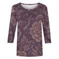 thumbnail image 6 of Feancey 3/4 Length Sleeve T Shirts for Women Textured Floral Graphic Tees Dressy Casual Plus Size Tops Loose Vintage Tunic Blouse Purple 5XL, 6 of 6