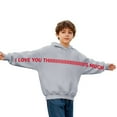thumbnail image 5 of SERTG Kids Valentine Funny Letter Print Hooded Sweatshirt Girls Long Sleeve Casual Solid Color Spring Fall Fleece-Lined Warm Top(Gray,7 Years), 5 of 7