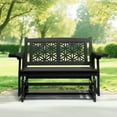 thumbnail image 3 of Ktaxon 4FT Wooden Glider Bench with Cup Holders, Floral Back, Outdoor, 800lbs Max, Black, 3 of 8
