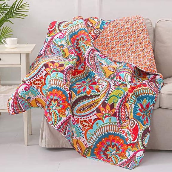 Levtex Home Red, Blue Paisley Cotton Throw, 60" x 50"