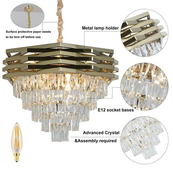 Modern 12-Light Gold 5-Tier Crystal Chandelier for Living/Dining Room Foyer