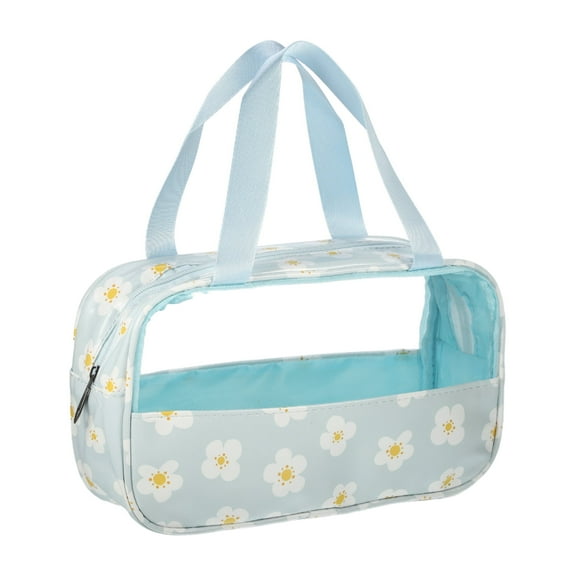 1pc Women Durable Medium Makeup Bag for Vacation Camping Outdoor Activities Blue PU Leather