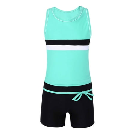 TiaoBug Girls Tankini Swimsuit Summer Bathing Suit Beachwear Tank Tops+Boyshorts Set