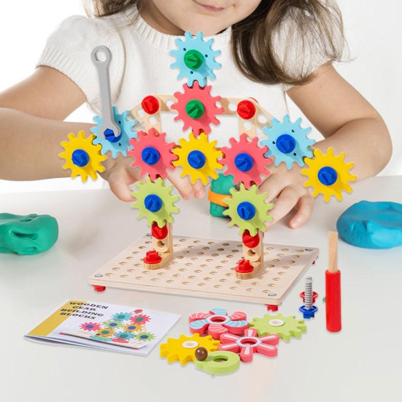 BELOVING Wooden Gears Toys Building Blocks for Boys and Girls 2 3 4 5 Years Old Party