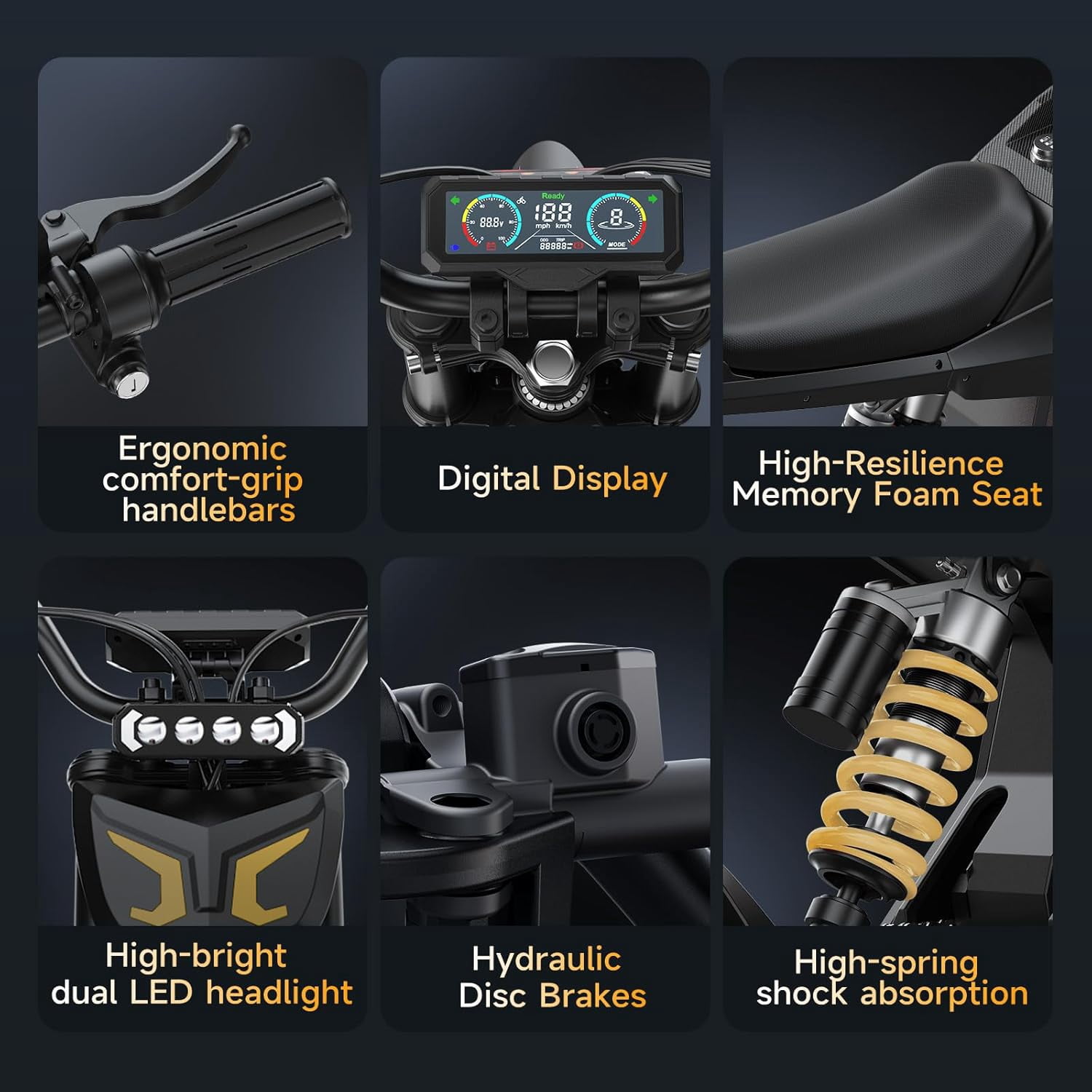 Electric Dirt Bike for Adults & Teens, 3550W, 41MPH, Up to 60 Miles Range, 48V/22AH Removable Battery, Hydraulic Brakes, 14"/12" Fat Tire Off-Road E-Dirt Bike for Age 13+, Gold