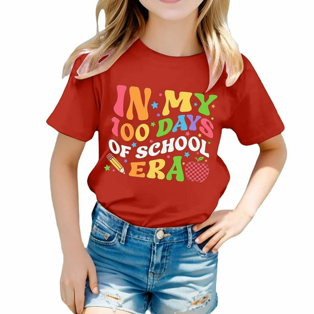 Icvfdpl Chemises pour Adolescentes, T-Shirt à Manches Courtes Col Rond Imprimé Garçons Respirant Mode Urbaine 12-13 Ans