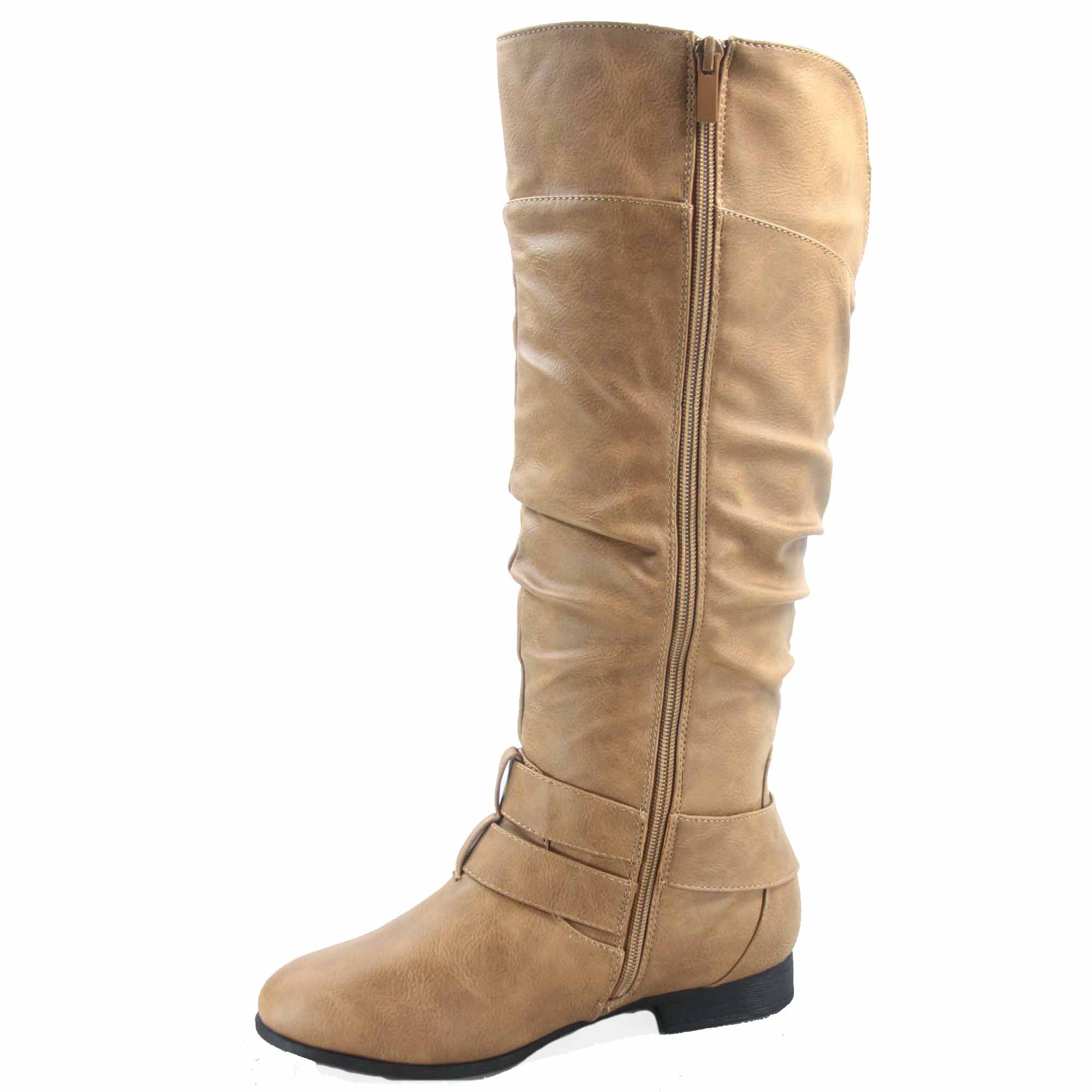 Top Moda Women's Knee High Riding Boots with Buckles, Brown photo 2