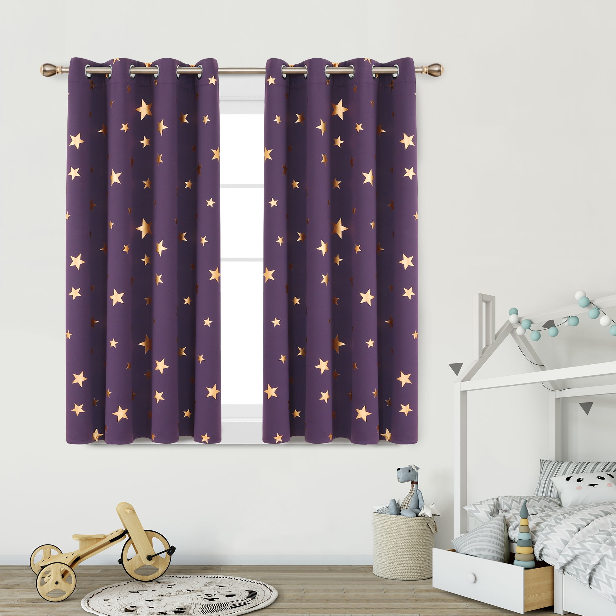 Gradient Color Printed Curtains Soft Polyester Thermal Insulated Grommet Ombre Purple Blackout Window Drapes for Nursery Kid's Room W52 X L84 2 Panels Purple