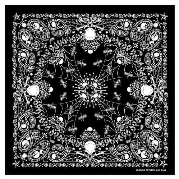 Hot Leathers BAB1039 Black Paisley Skull Bandana 21X21