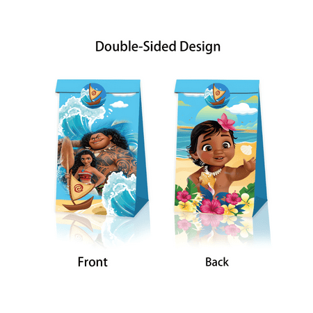 24 PCS Party Favor Candy Bags for Moana Themed Birthday Supplies Decor,Kids Birthday Game Party Kraft Paper Goodie Gift Bag Decorations
