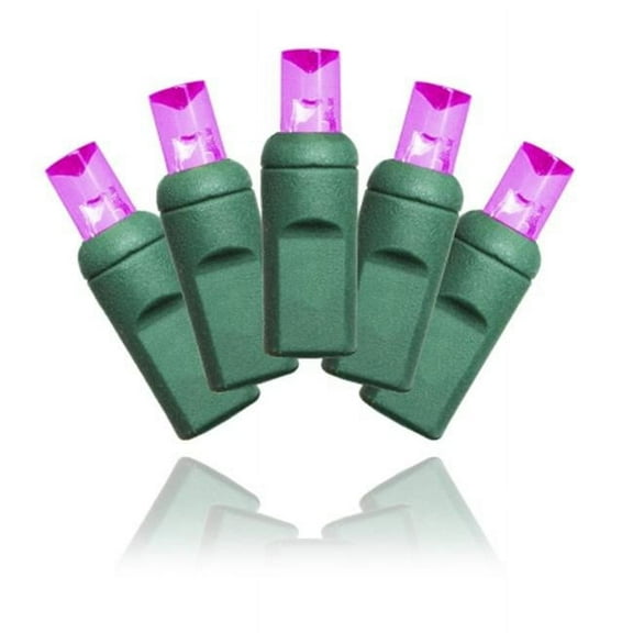 Winterland S-70MMPI-4G 5 mm. Conical LED Pink 70 Lights Green Wire 22 Gauge 4 in. Spacing