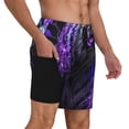 thumbnail image 2 of Naloa Purple Plant White Tiger Print Men Swim Trunks with Compression Liner ,Board Shorts,Men's Swim Shorts with Drawstring and Elastic Waistband-Small, 2 of 6
