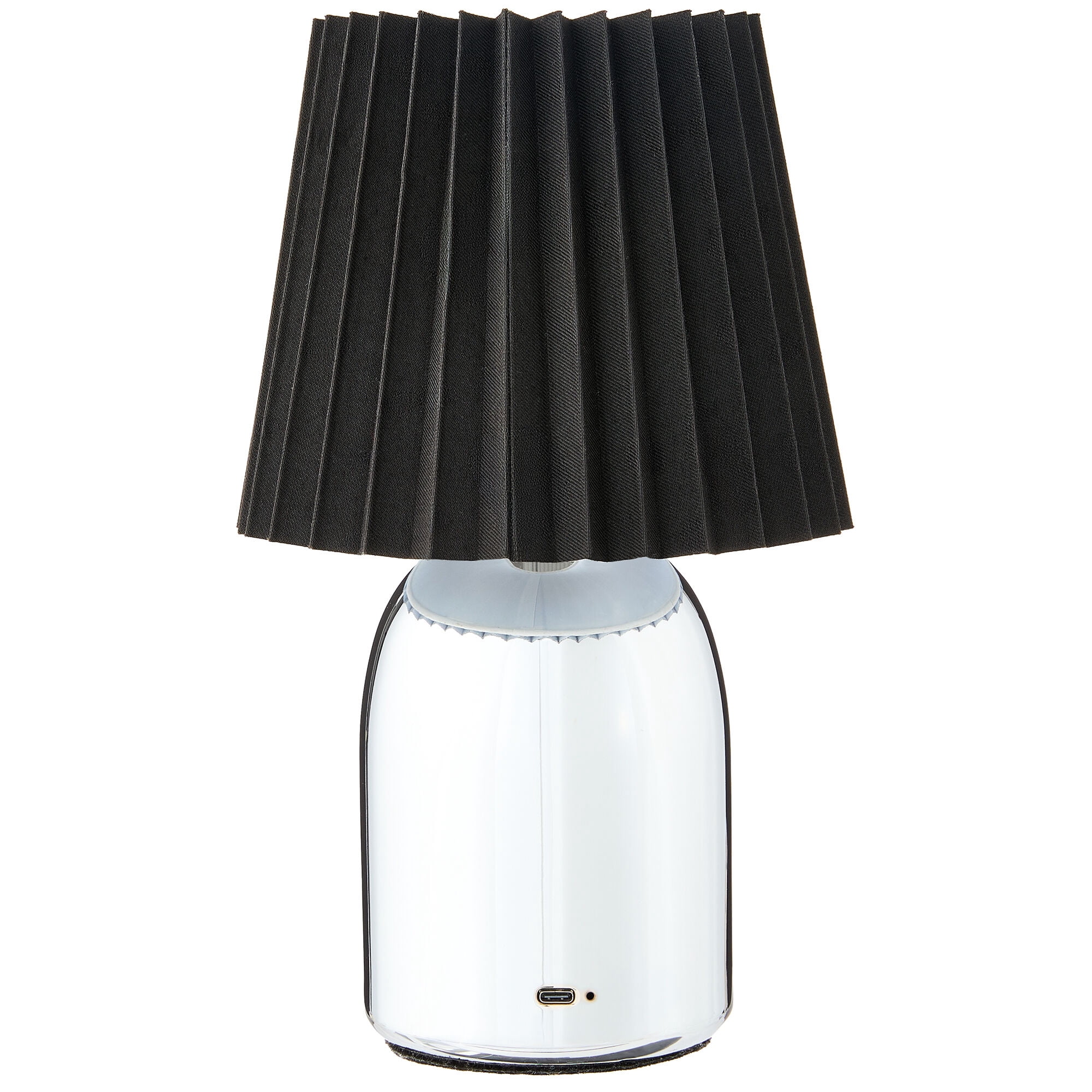 Mainstays 11 in Chrome Rechargeable LED Portable Table Lamp with Touch Sensor and Black Linen Shade