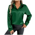 thumbnail image 2 of tarylea Womens Fall Tops Satin Long Sleeve Turn down Collar Shirts Adjustable Cuff Loose Lightweight Blouse Business Casual Tops, 2 of 7