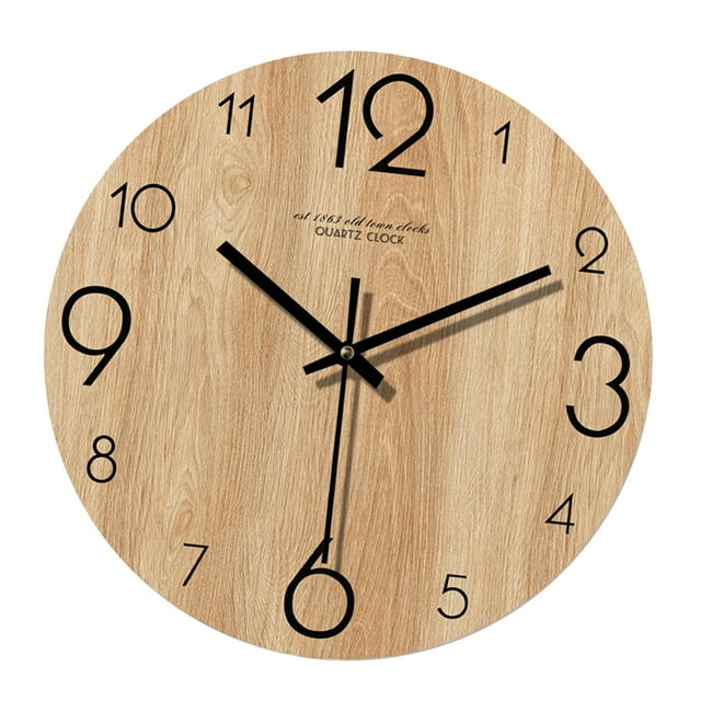 Reloj de pared decorativo minimalista de madera de 30 cm, adorno redondo único, arte de pared. Color madera