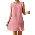 thumbnail image 5 of Women Beach Smock Backless Round Neck Sleeveless Solid Color Loose Sun Protection Anti-UV Soft Breathable Bikini Swimsuit Cover-up Lady Beach Dress, 5 of 7