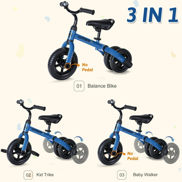 Wdmiya 3 in 1 Tricycle Bicycles for Children 2 5 Years Foldable Detachable Pedal Indoor Outdoor Blue Walmart