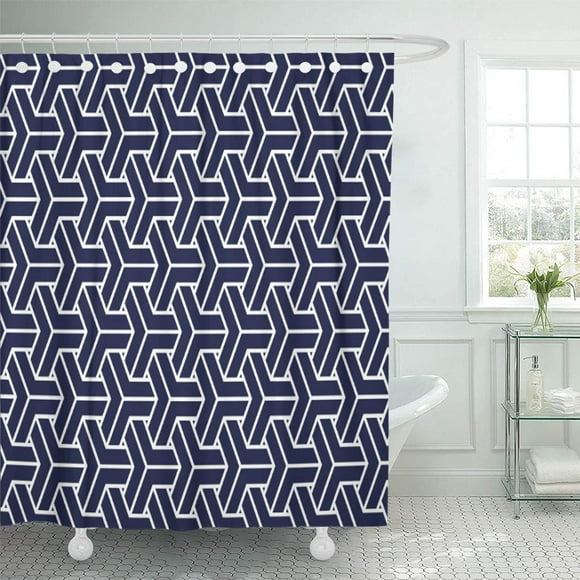 YUSDECOR Blue ese Yukata Jinbei Bishamon Resist Dyeing Bathroom Decor Bath Shower Curtain 60x72 inch