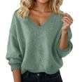 thumbnail image 3 of Sweater for Women Soft Oversized V Neck Solid Color Casual Pullover Sweaters Loose Knit Long Sleeve Shirts Top, 3 of 5