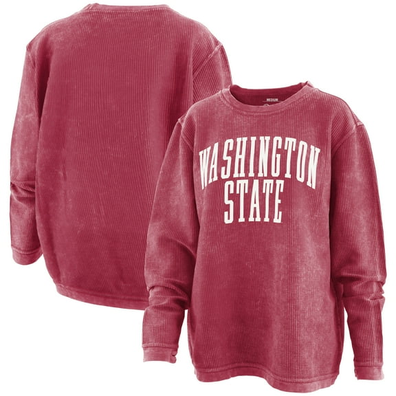 Women's Pressbox Crimson Washington State Cougars Comfy Cord Vintage Wash Basic Arch Pullover Sweatshirt