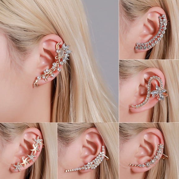 SmartBy 1Pc Women Rhinestone Flower Butterfly Ear Stud Cuff Clip Earring Helix Jewelry