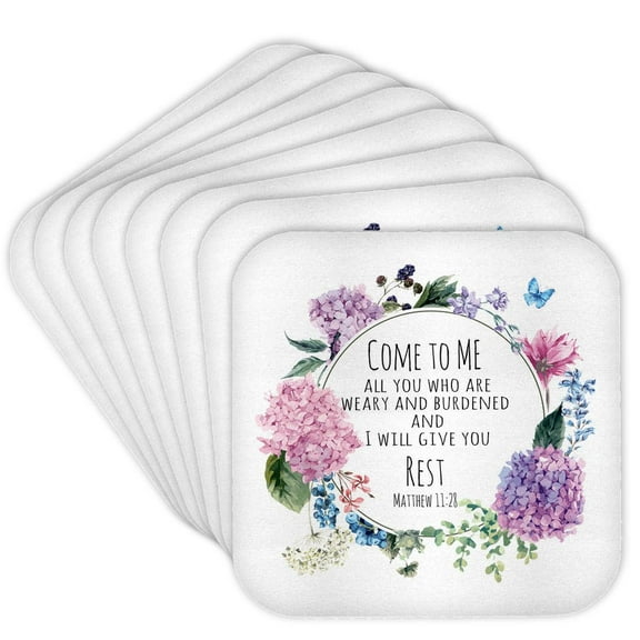 3drose, Bible Matthew 11 Come to Me Give You Rest, Set of 8 Coasters - Cork